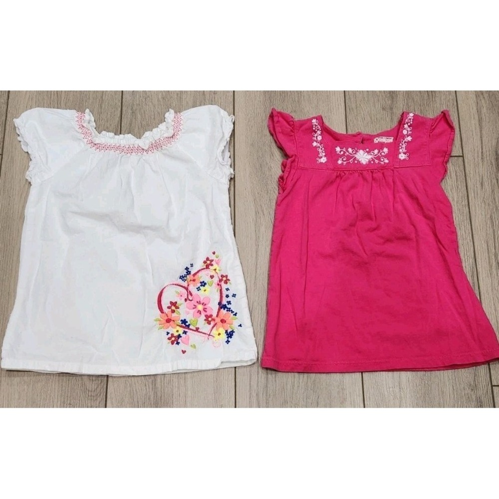 2 Girls Spring Summer Shirts 100% Cotton Embroidered  Floral Sonoma & Oshkosh 4T